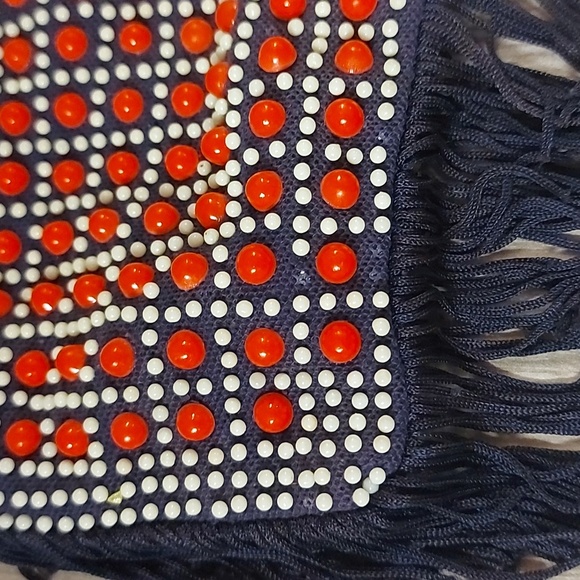 Vintage Mademoiselle Navy Red Beaded Small Bag Hand Made In Hong Kong. - Picture 3 of 10